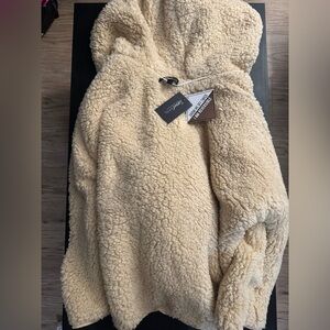 Sweet Rain L Beige/Brown Sherpa Hooded Reversible Jacket